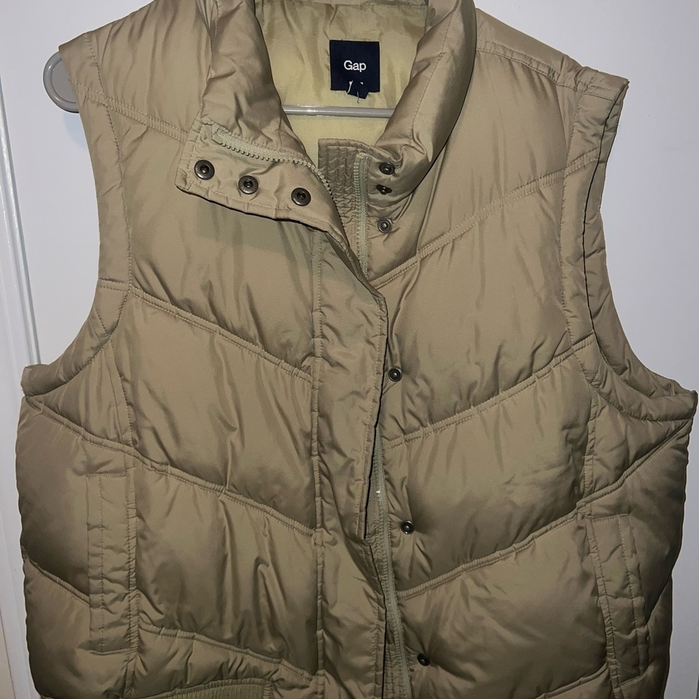 GAP Tan Quilted Vest with Stand-Up Collar